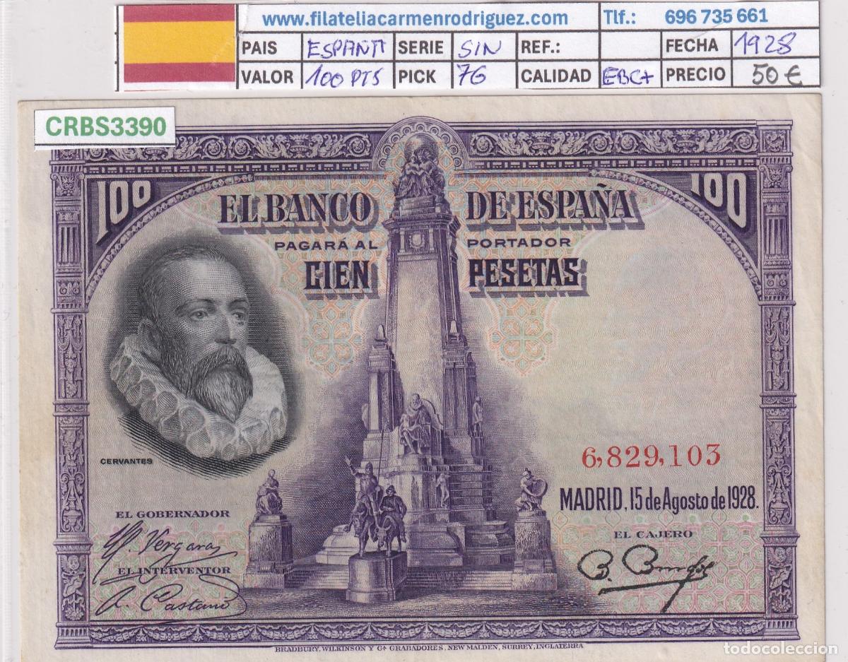 Billetes espa&ntilde;oles: CRBS3390 BILLETE ESPA&Ntilde;A 100 PESETAS 1928 SIN SERIE EBC+