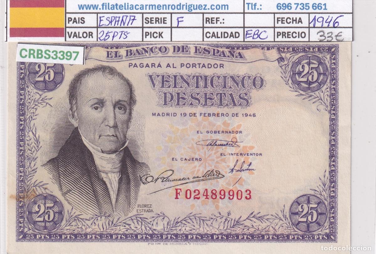 Billetes espa&ntilde;oles: CRBS3397 BILLETE ESPA&Ntilde;A 25 PESETAS 1946 SERIE F EBC