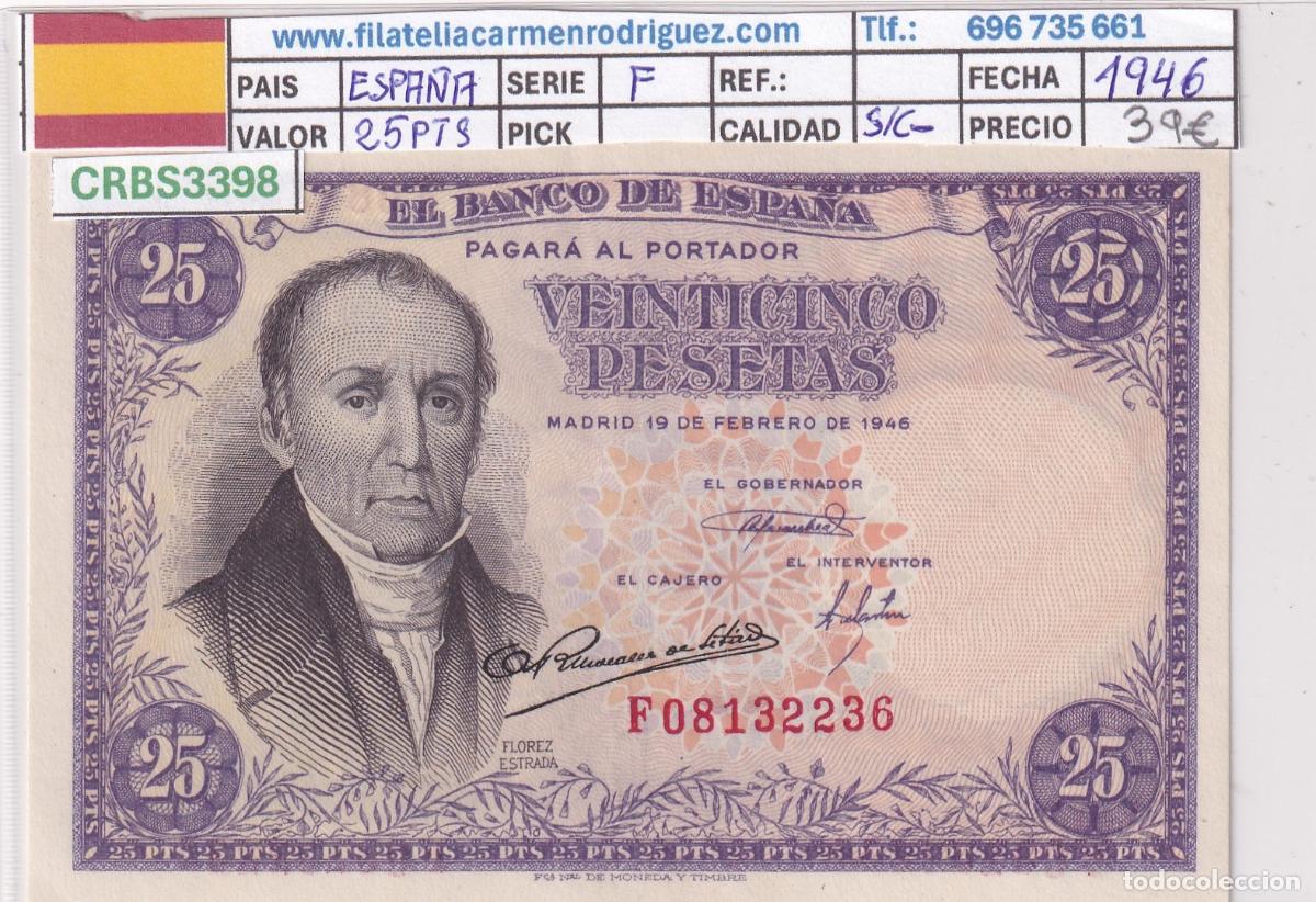 Billetes espa&ntilde;oles: CRBS3398 BILLETE ESPA&Ntilde;A 25 PESETAS 1946 SERIE F S/C-
