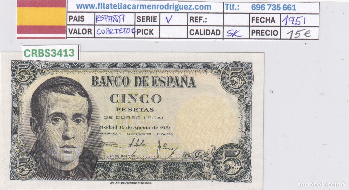 Billetes espa&ntilde;oles: CRBS3413 LOTE 4 BILLETES ESPA&Ntilde;A 5 PESETAS 1951 SERIE V SIN CIRCULAR