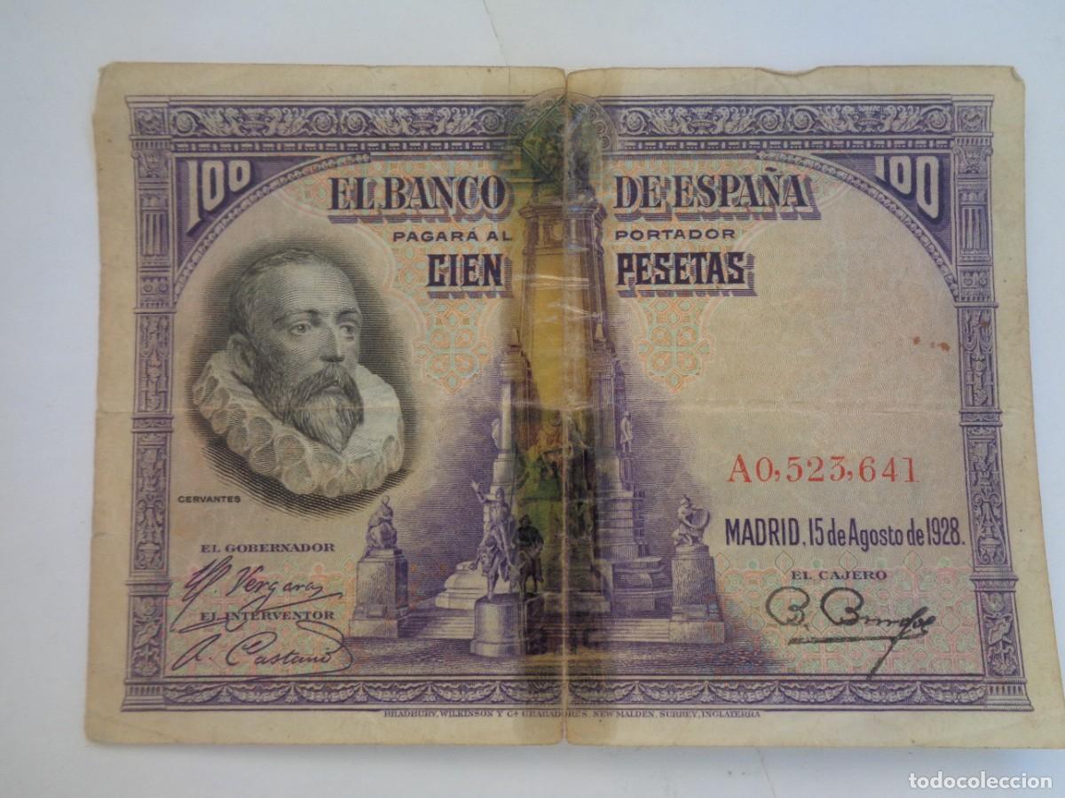 Banconote spagnole: REINADO DE ALFONSO XIII : BILLETE DE CIEN PESETAS , CERVANTES . EMISION 1928