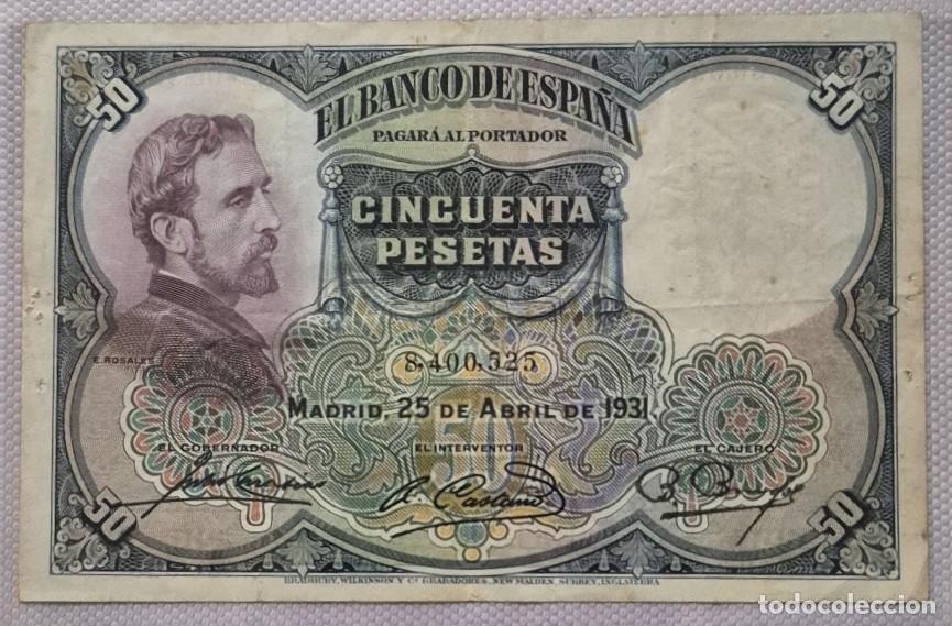 Billetes espa&ntilde;oles: 50 PESETAS 1931 - Eduardo Rosales - VARIANTE SIN SERIE - Muy Buen Estado (Bradbury Wilkinson)