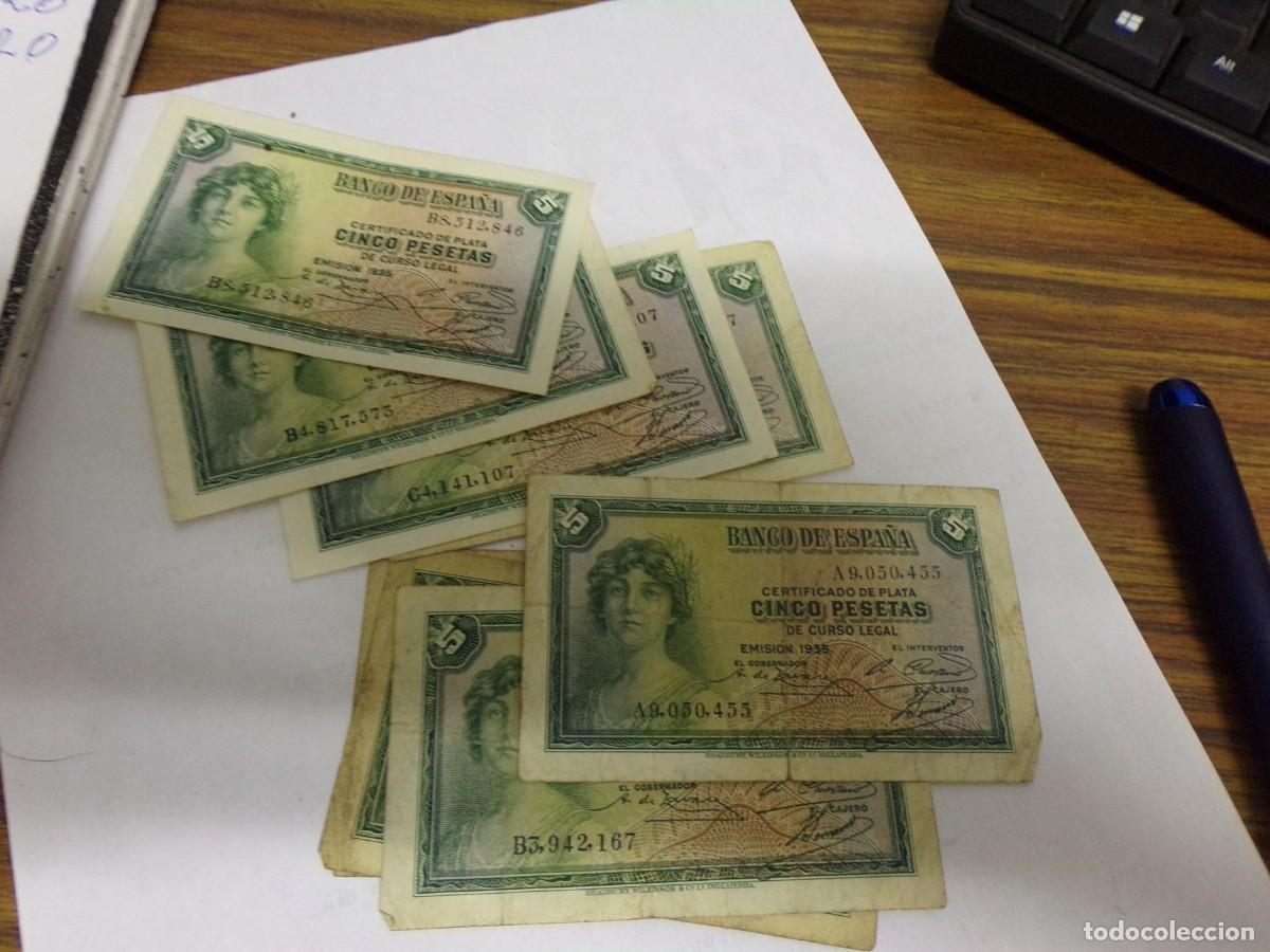 Billetes espa&ntilde;oles: 8 billetes cinco pesetas de 1935 espa&ntilde;a