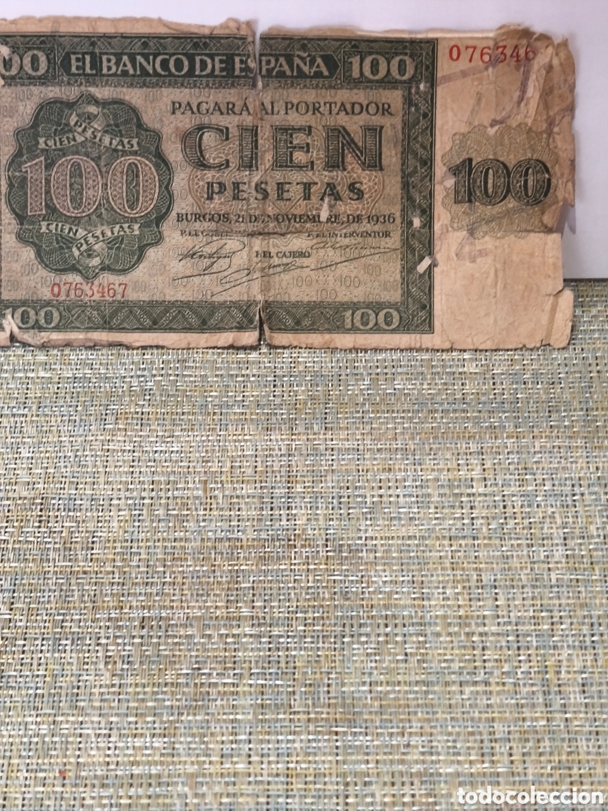 Billetes espa&ntilde;oles: Billete circulado de Espa&ntilde;a burgos bc- rc roturitas 100 ptas 1937 escaso ver