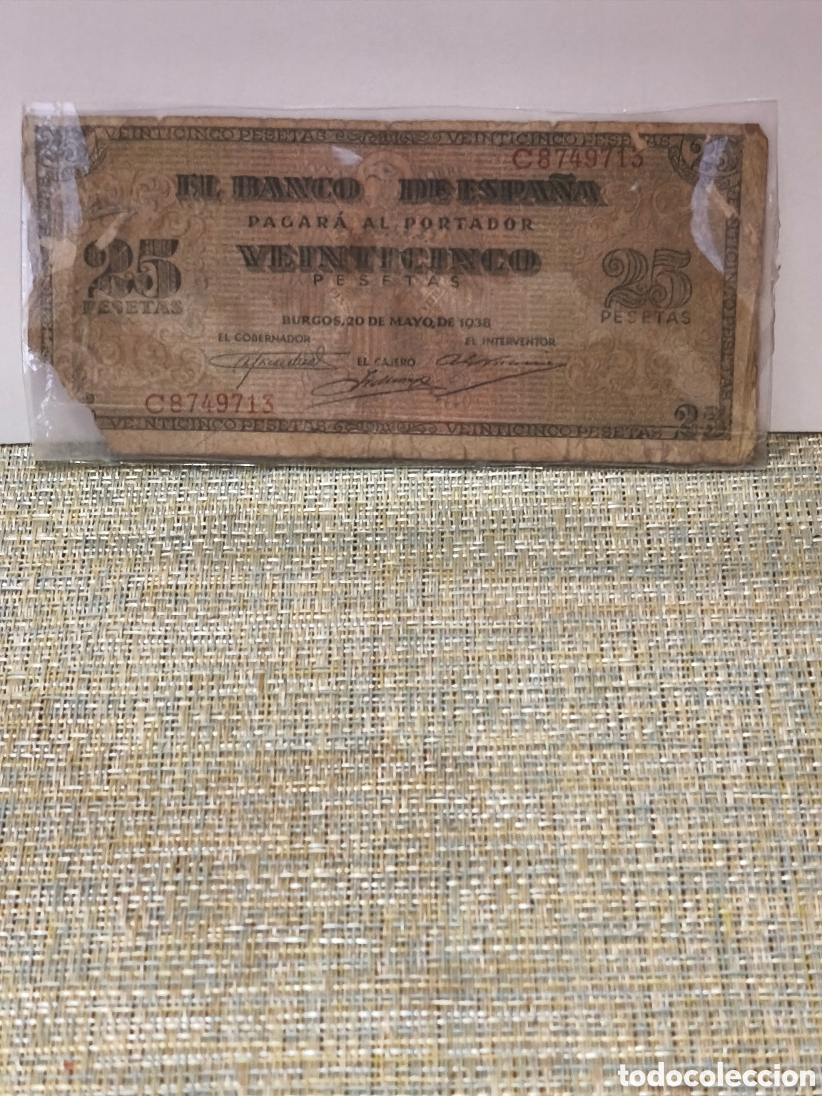 Billetes espa&ntilde;oles: Billete circulado muy escaso burgos de 25 ptas de 1936, bc- roturas ver