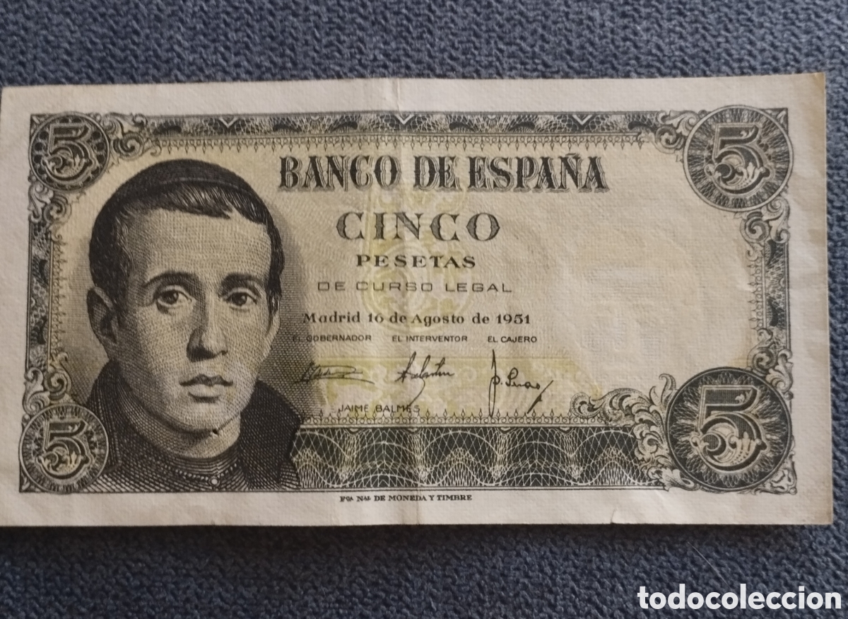 Banconote spagnole: Billete de 5 pts 16 Agosto de 1951 EBC