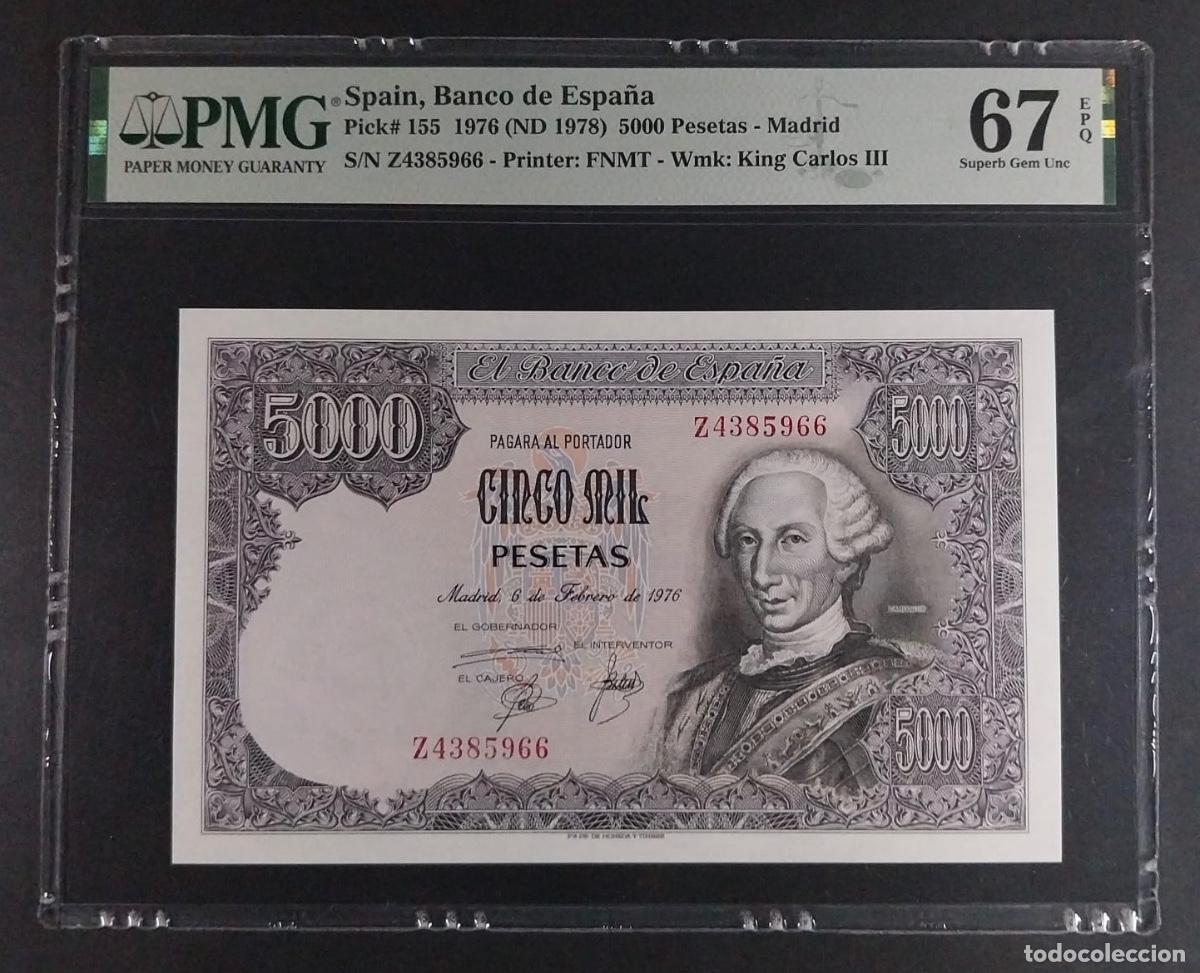 Billetes espa&ntilde;oles: 5000 PESETAS 1976 SERIE Z CARLOS III PMG 67 EPQ SIN CIRCULAR CERTIFICADO