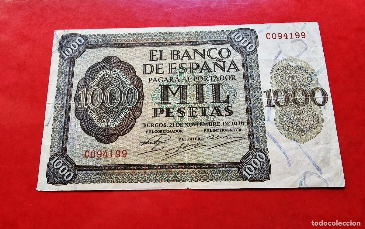 Spanische Banknoten: SERIE C * ESTADO ESPA&Ntilde;OL BURGOS APRESTO |SOLO ACEPTO PAYPAL| BILLETE 1000 PESETAS 1936 LEER DESCRIPC