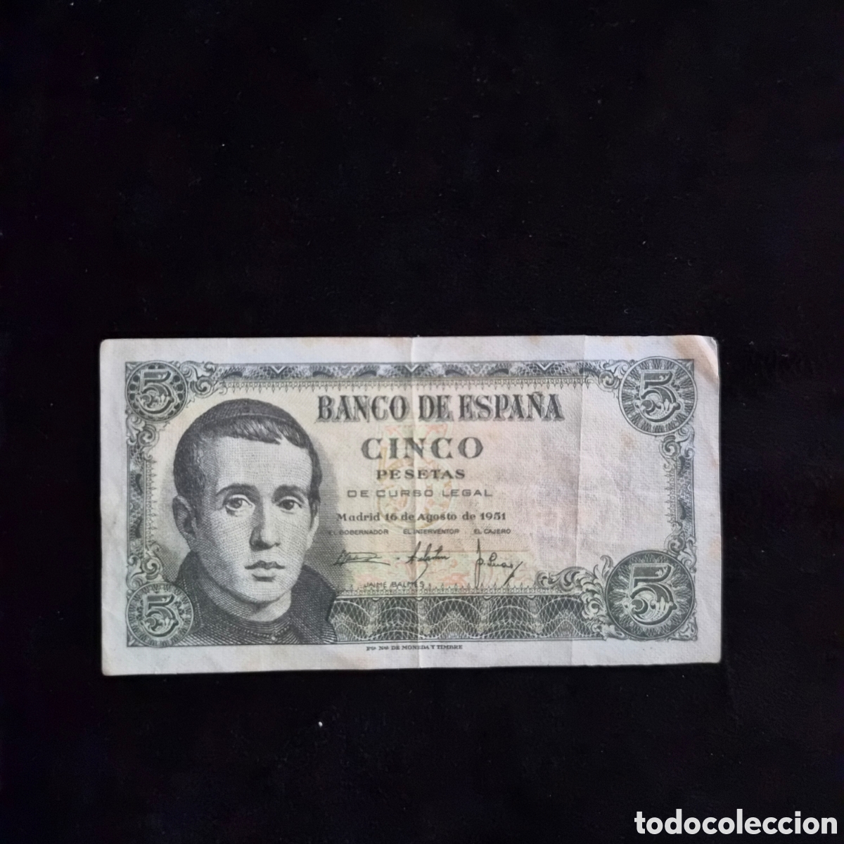 Spanish Banknotes: Billete de 5 Pesetas &ndash; Jaime Balmes &ndash; 16 de agosto de 1951