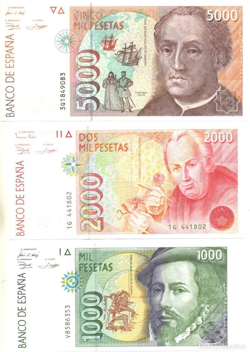 Billetes espa&ntilde;oles: ESPA&Ntilde;A LOTE DE 3 BILLETES DE 1992: 5000 / 2000 / 1000 PESETAS. ORIGINALES. NUEVOS - PLANCHA