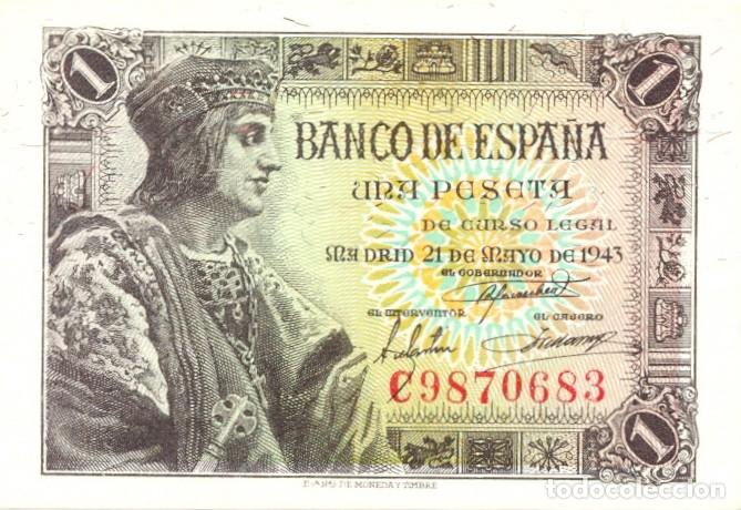 Billetes espa&ntilde;oles: ESPA&Ntilde;A BILLETE DE 1 PESETA 1943. ORIGINAL. PLANCHA