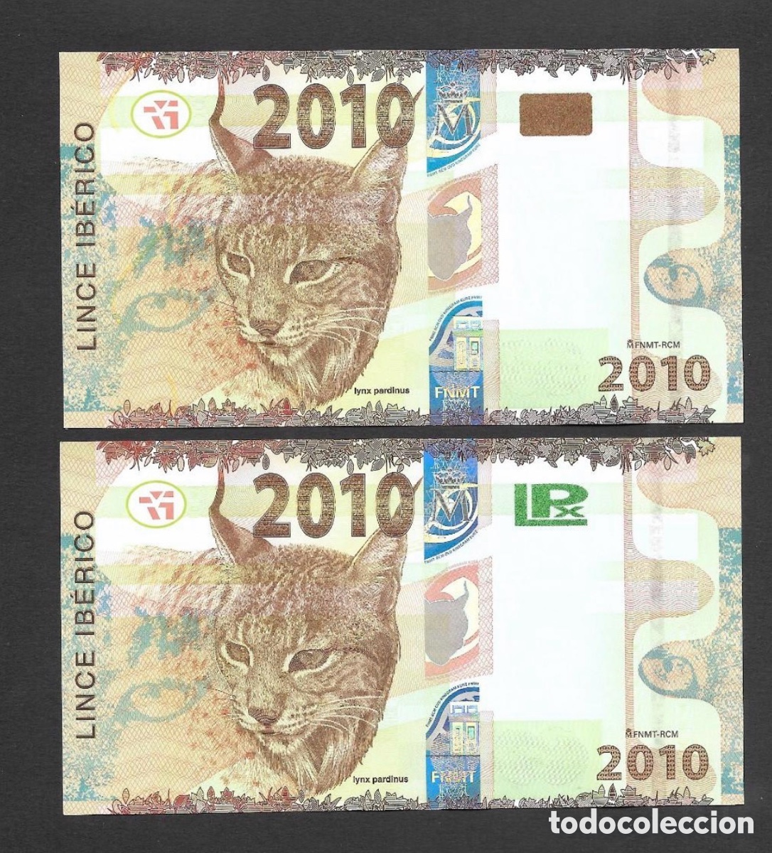 Billetes espa&ntilde;oles: Pareja PRUEBA FNMT LINCE IBERICO 2010 Plancha lujo