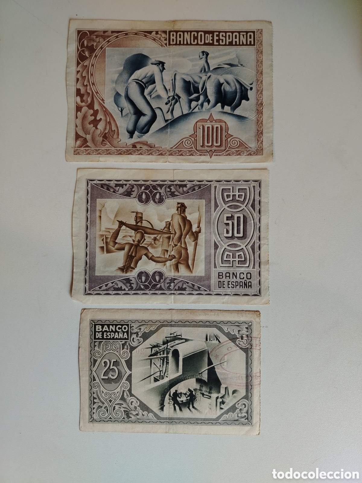 Billetes espa&ntilde;oles: Lote de 3 billetes 1937 Banco de Espa&ntilde;a Bilbao, 100,50,25pts