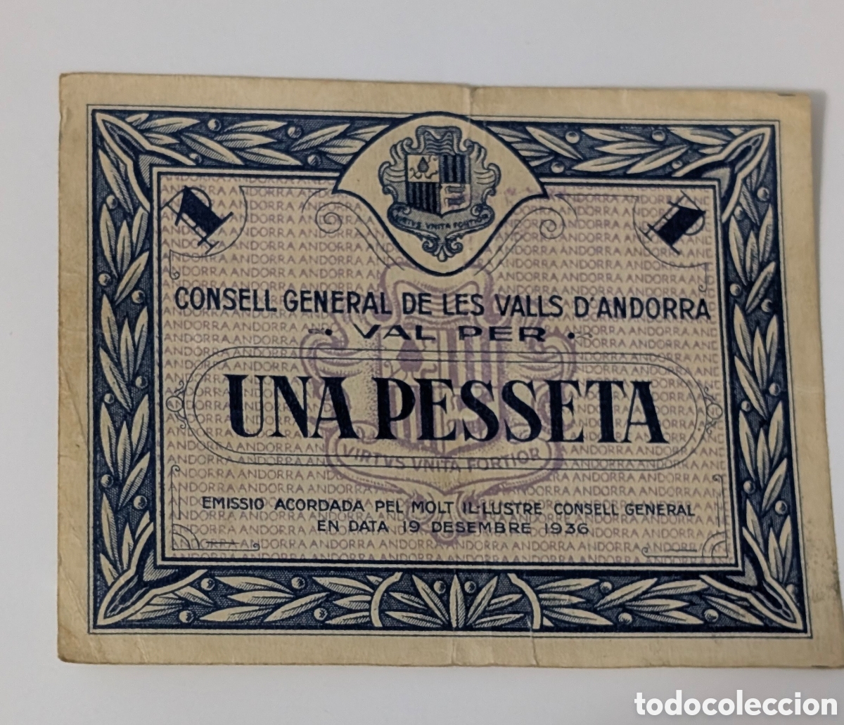 Billetes espa&ntilde;oles: ANTIGUO BILLETE DE CONSELL GENERAL DE LES VALLS D' ANDORRA NUM 00272 VAL PER UNA PESSETA AZUL 1 BEC