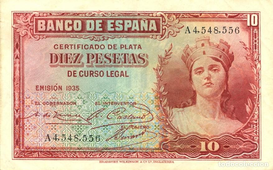 Billetes espa&ntilde;oles: ESPA&Ntilde;A BILLETE DE 10 PESETAS 1935. ORIGINAL. EXCELENTE