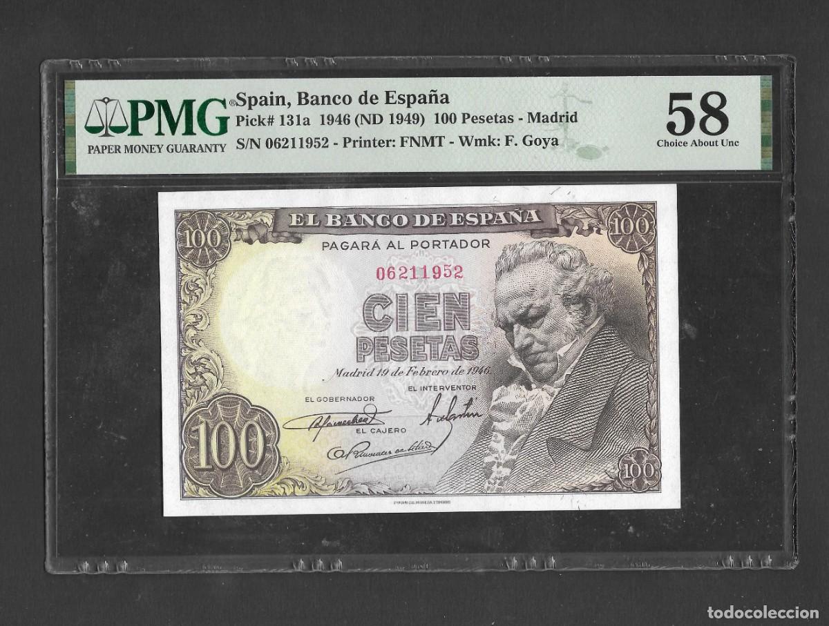 Billetes espa&ntilde;oles: 100 PESETAS 1946 SIN SERIE CERTIFICADO PMG58