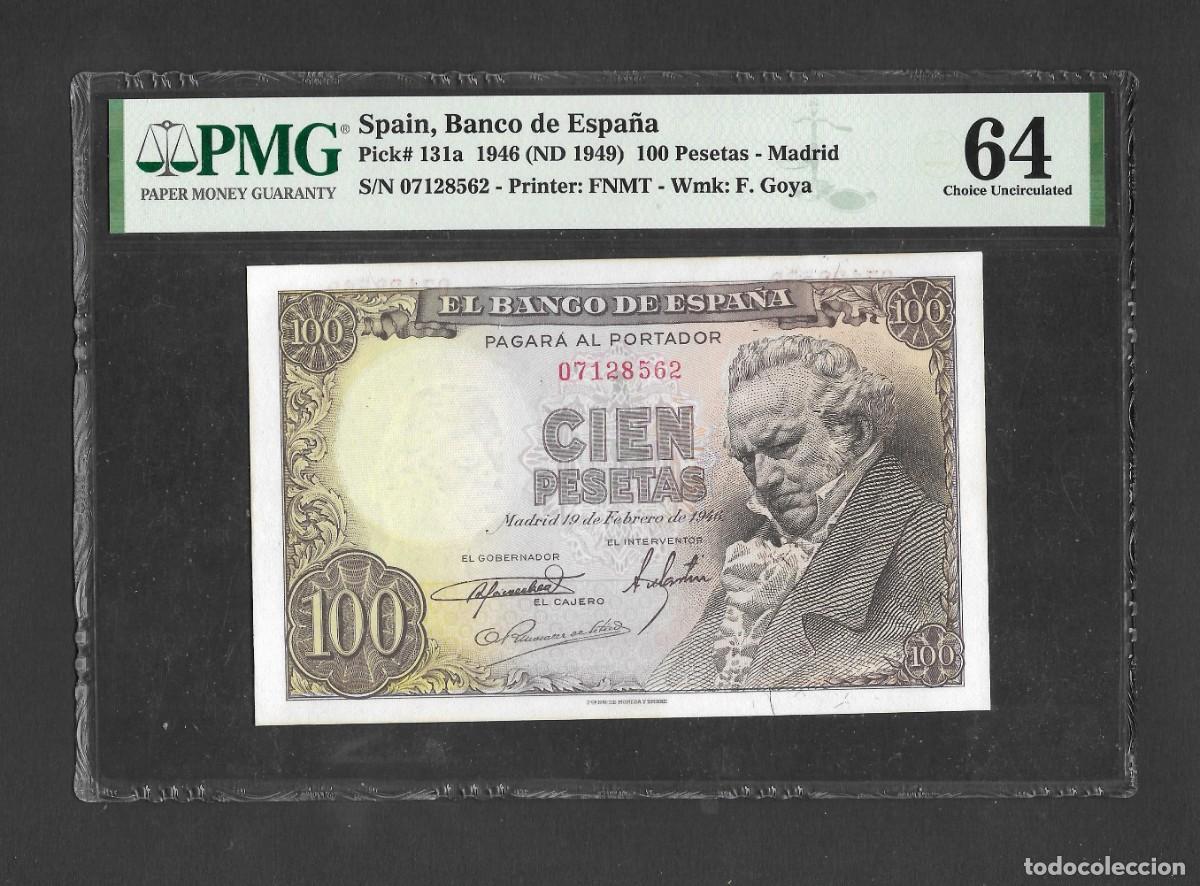 Billetes espa&ntilde;oles: 100 PESETAS 1946 SIN SERIE CERTIFICADO PMG64