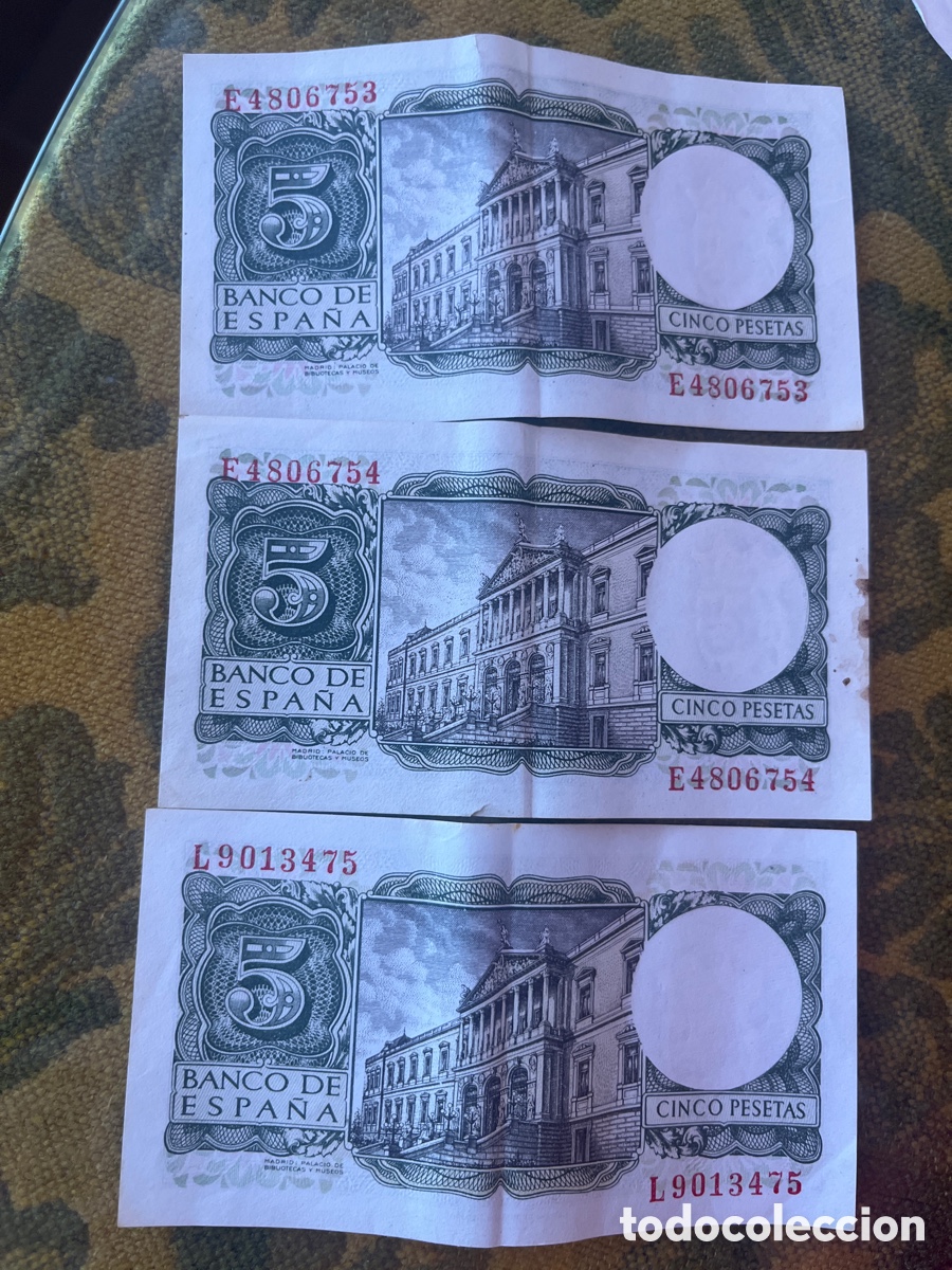 Billetes espa&ntilde;oles: Lote 3 billetes de 5 pesetas 1954 Alfonso X