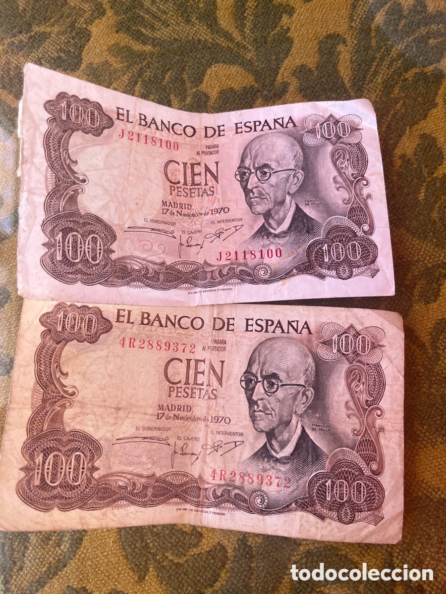 Billetes espa&ntilde;oles: Lote 2 billetes 100 pesetas 1970 Manuel de Falla