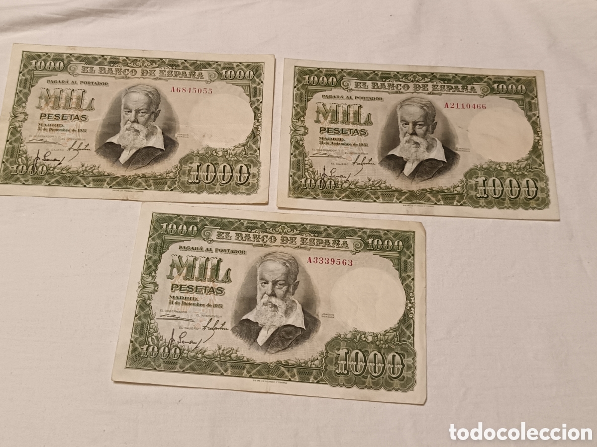 Billetes espa&ntilde;oles: LOTE X 3 BILLETES DE 1000 PESETAS 1951 SERIE A