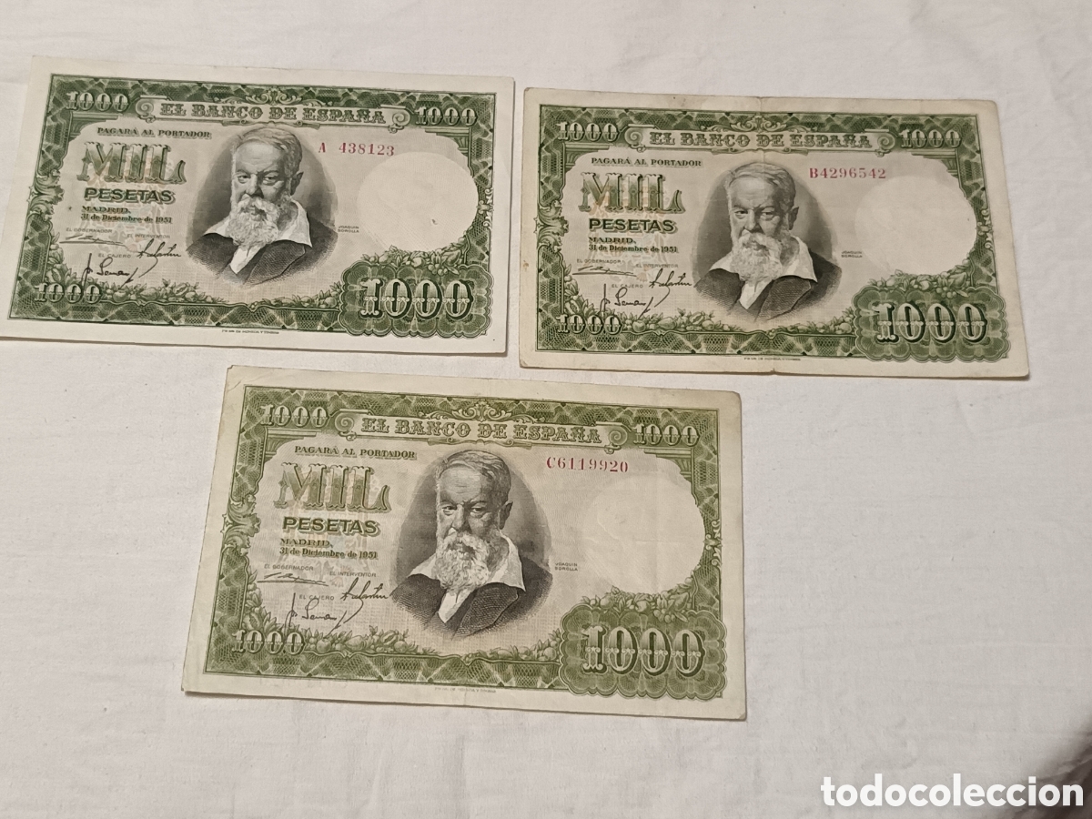 Billetes espa&ntilde;oles: LOTE X 3 BILLETES DE 1000 PESETAS 1951 , DIFERENTES SERIES