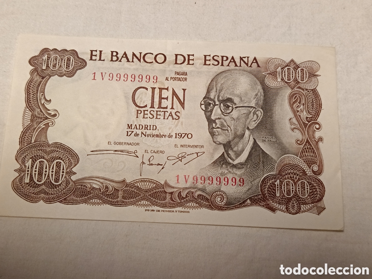 Billetes espa&ntilde;oles: RARISIMA SERIE 1V9999999, BILLETE 100 PESETAS 1970