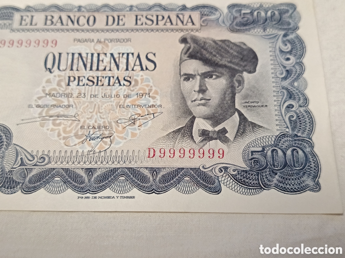 Billetes espa&ntilde;oles: BILLETE DE 500 PESETAS RARISIMA SERIE D 999999