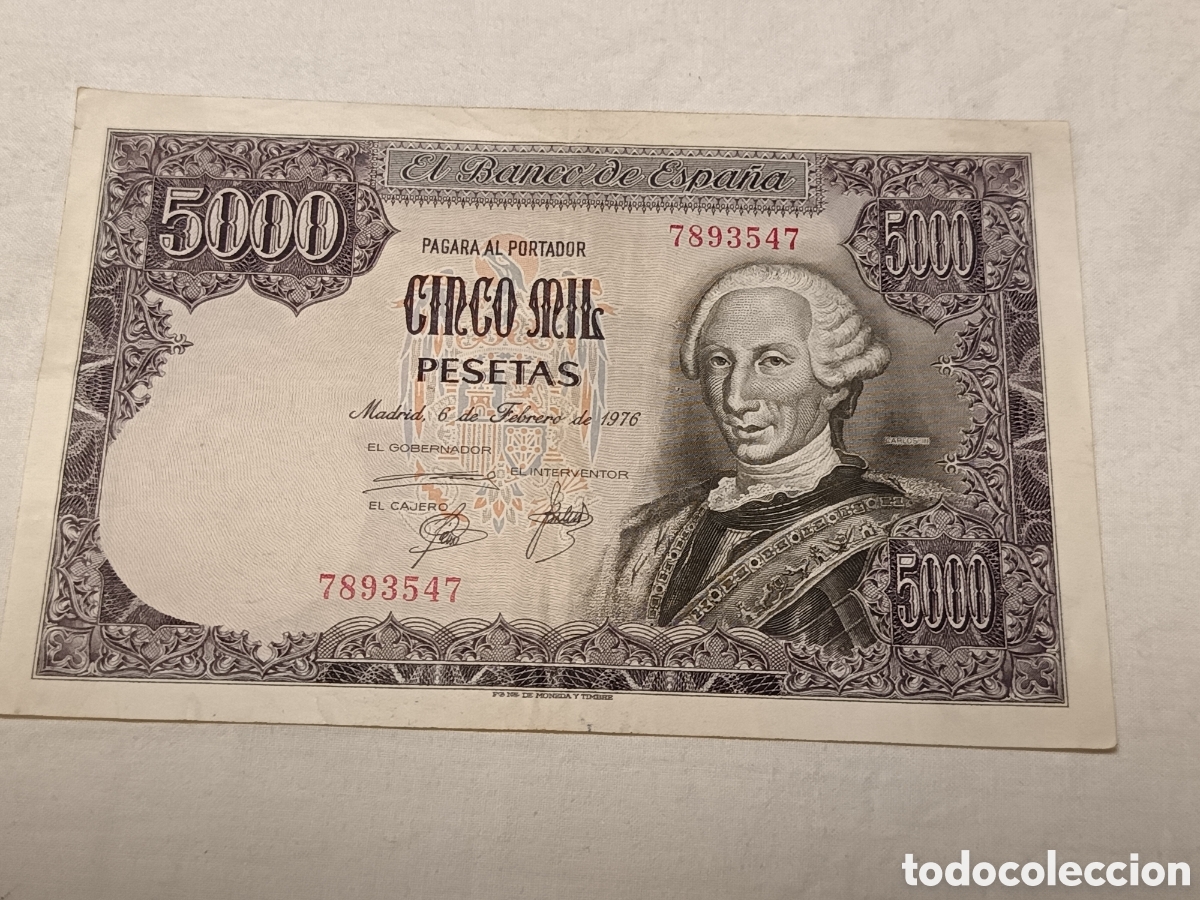 Billetes espa&ntilde;oles: 5000 PESETAS DE 1976, SIN SERIE , BUEN ESTADO
