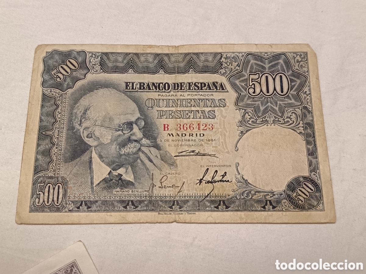 Billetes espa&ntilde;oles: 500 PESETAS DE 1951,BENLLIURE , CIRCULADO