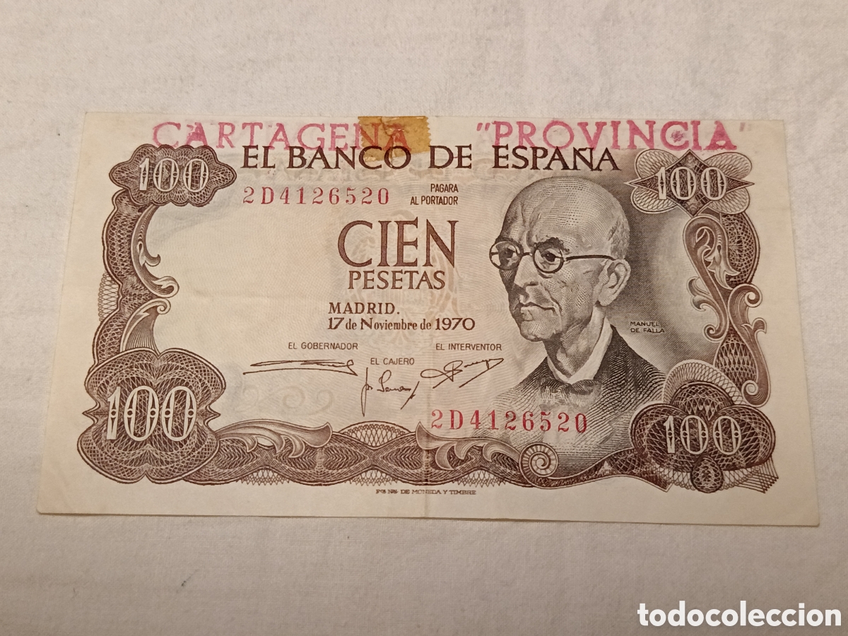 Billetes espa&ntilde;oles: 100 PESETAS DE 1970, CON SELLO POLITICO DE EPOCA