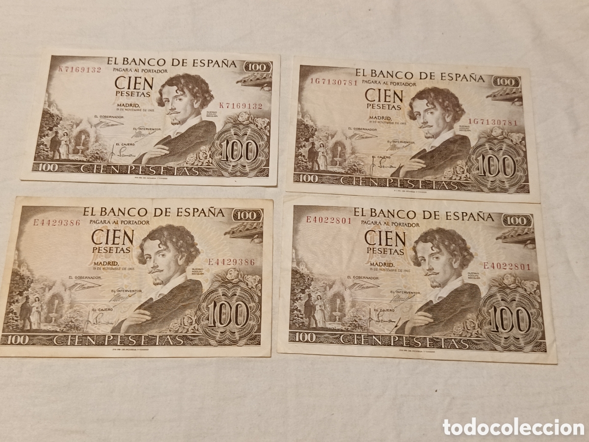 Billetes espa&ntilde;oles: LOTE X 4 BILLETES DE 100 PESETAS DE 1965