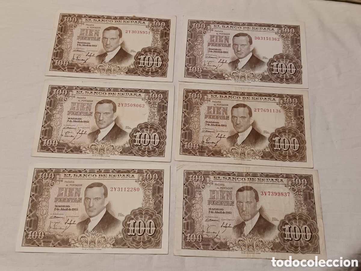 Billetes espa&ntilde;oles: LOTE X 6 BILLETES DE 100 PESETAS , 1953