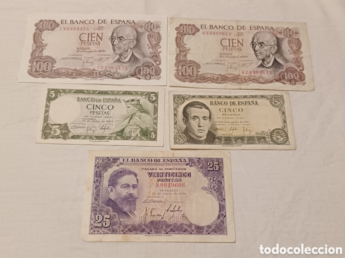 Billetes espa&ntilde;oles: LOTE X 5 BILLETES ESPA&Ntilde;OLES , CIRCULADOS ORIGINALES