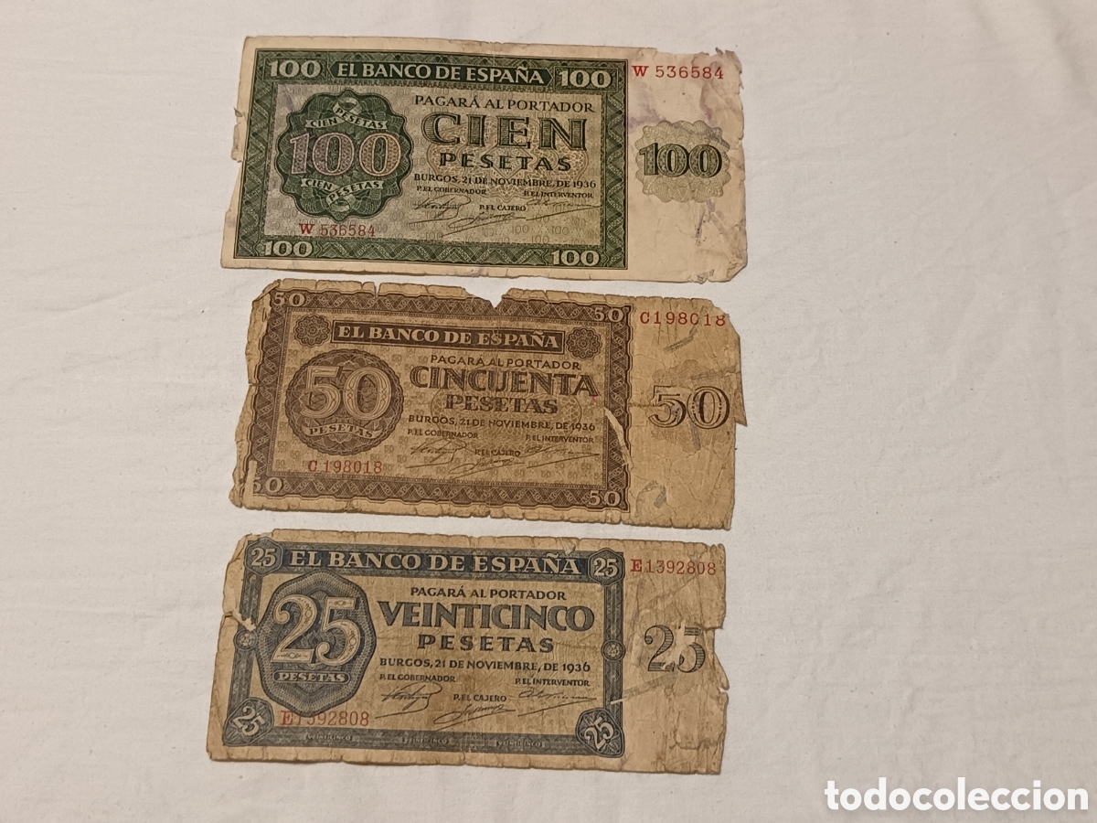Billetes espa&ntilde;oles: LOTE X 3 BILLETES ANTIGUOS ESPA&Ntilde;OLES , 1936