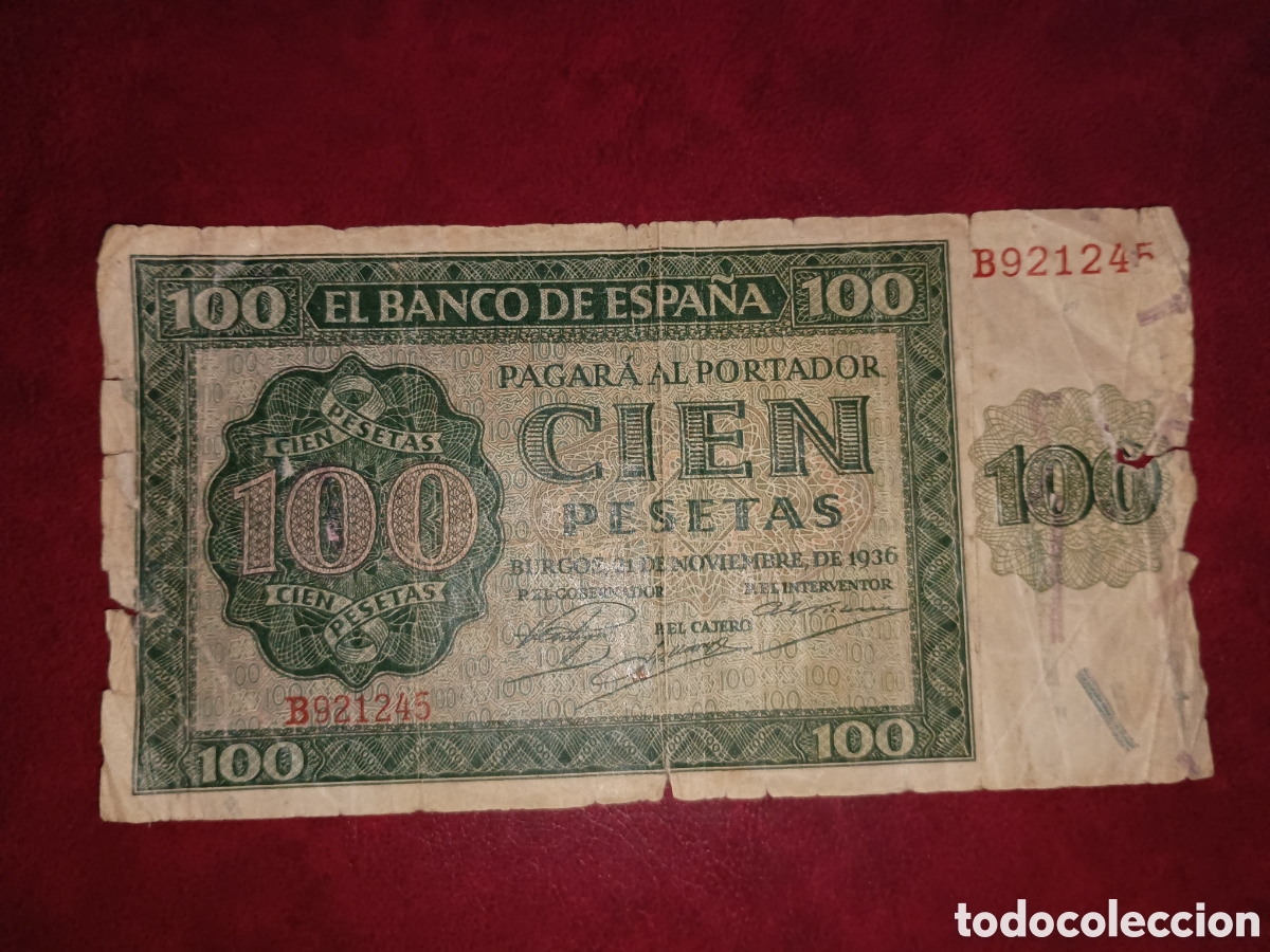 Billetes espa&ntilde;oles: ESPA&Ntilde;A 1936 - BURGOS - 100 PESETAS - BILLETE ORIGINAL