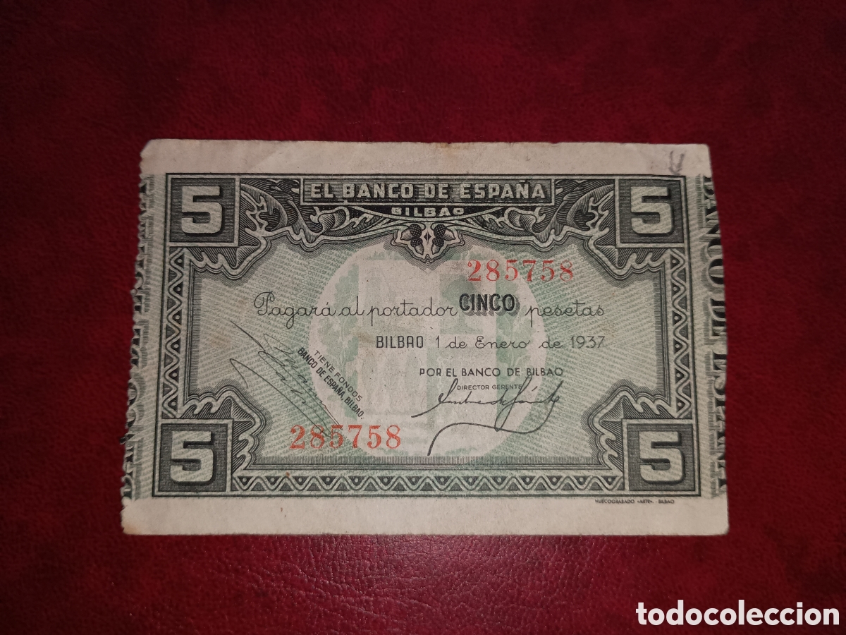 Billetes espa&ntilde;oles: ESPA&Ntilde;A 1937 - BILBAO - GUERRA CIVIL ESPA&Ntilde;OLA - 5 PESETAS - BILLETE ORIGINAL