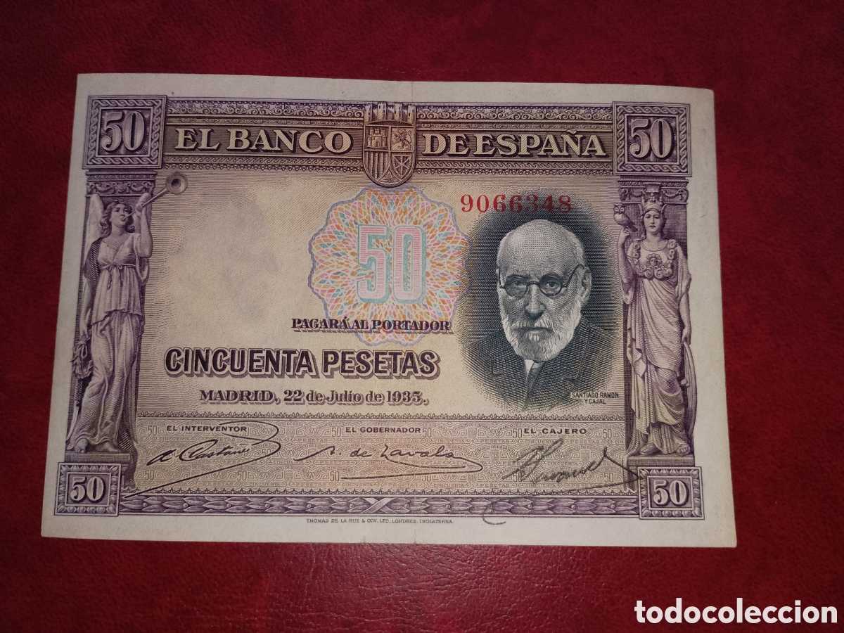 Billetes espa&ntilde;oles: ESPA&Ntilde;A 1935 - SANTIAGO RAM&Oacute;N Y CAJAL - 50 PESETAS - BILLETE ORIGINAL