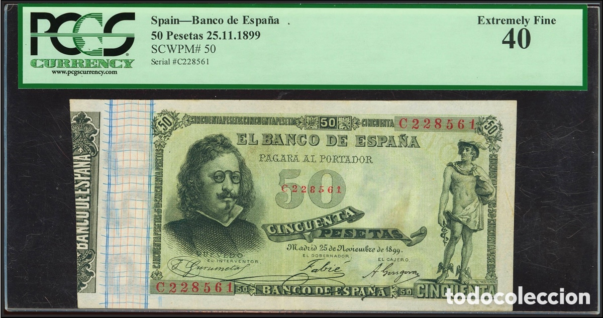 Billetes espa&ntilde;oles: 50 Pesetas 1899 PCGS 40 Serie C
