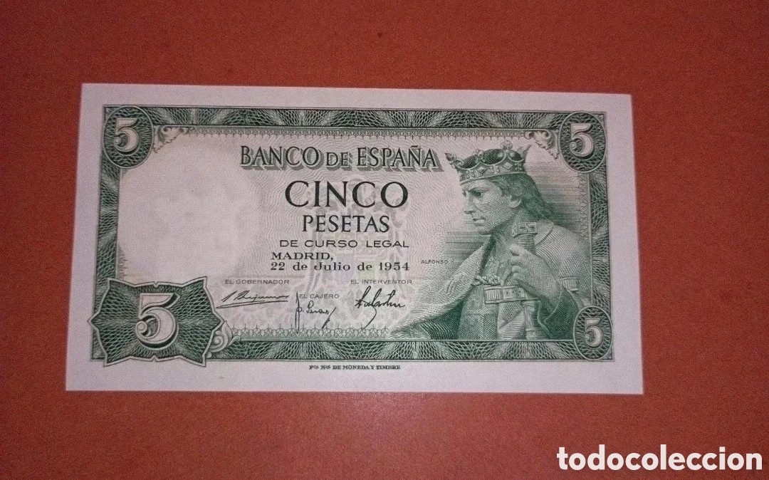 Billetes espa&ntilde;oles: ESPA&Ntilde;A 1954 - ALFONSO X - 5 PESETAS - BILLETE ORIGINAL NUEVO