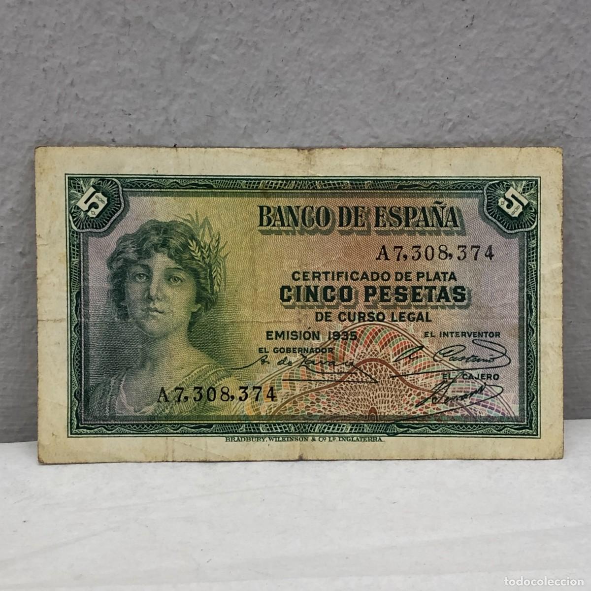 Billetes espa&ntilde;oles: ANTIGUO BILLETE - EMISI&Oacute;N 1935 - REPUBLICA ESPA&Ntilde;OLA - 5 PTAS. - CINCO PESETAS / 1293