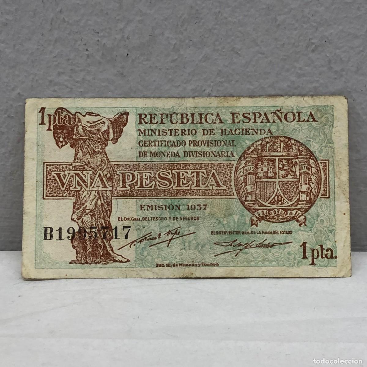 Billetes espa&ntilde;oles: ANTIGUO BILLETE - EMISI&Oacute;N 1937 - REPUBLICA ESPA&Ntilde;OLA - 1 PTA. - UNA PESETA / 1290