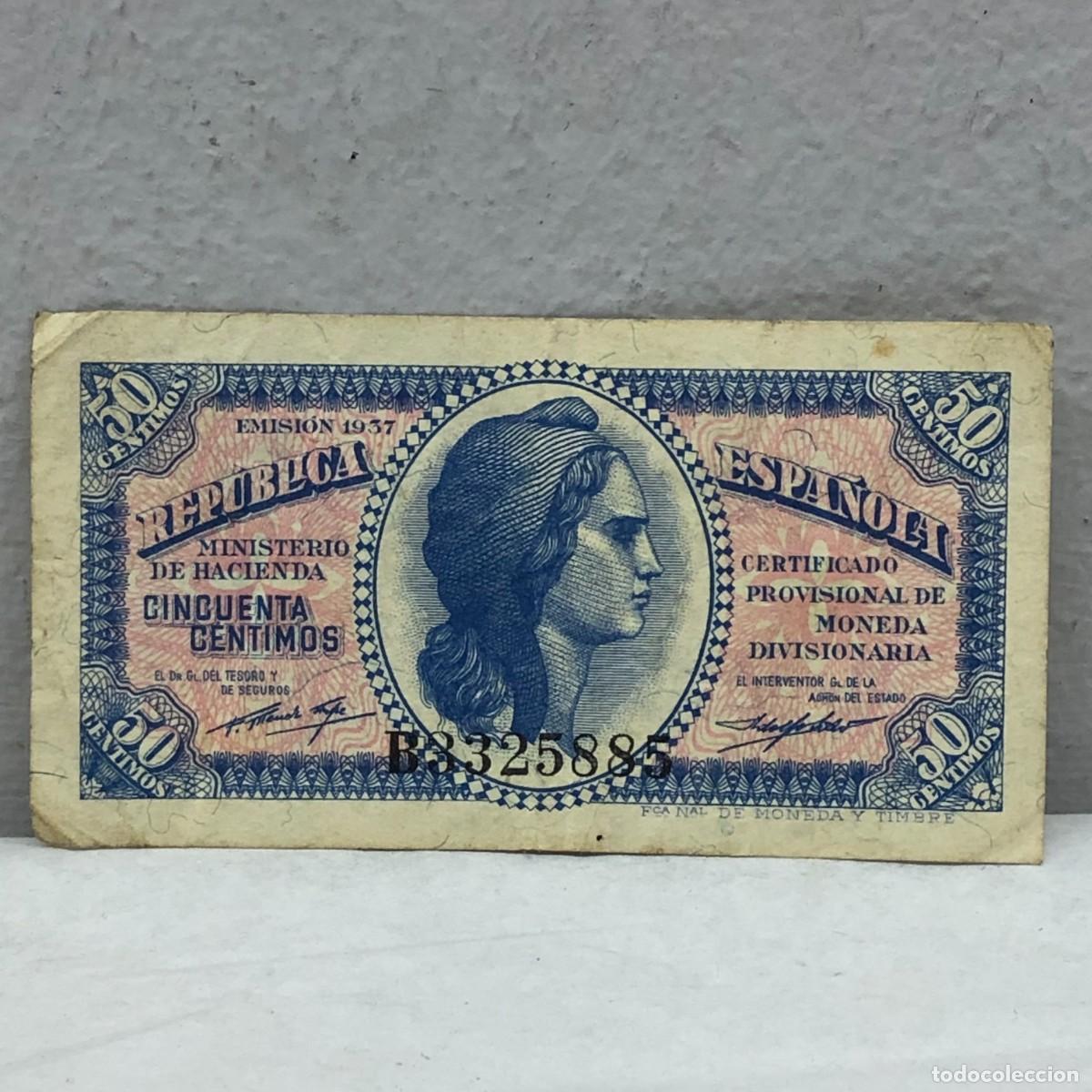 Billetes espa&ntilde;oles: ANTIGUO BILLETE - EMISI&Oacute;N 1937 - REPUBLICA ESPA&Ntilde;OLA - 50 CTS - CINCUENTA CENTIMOS / 1289