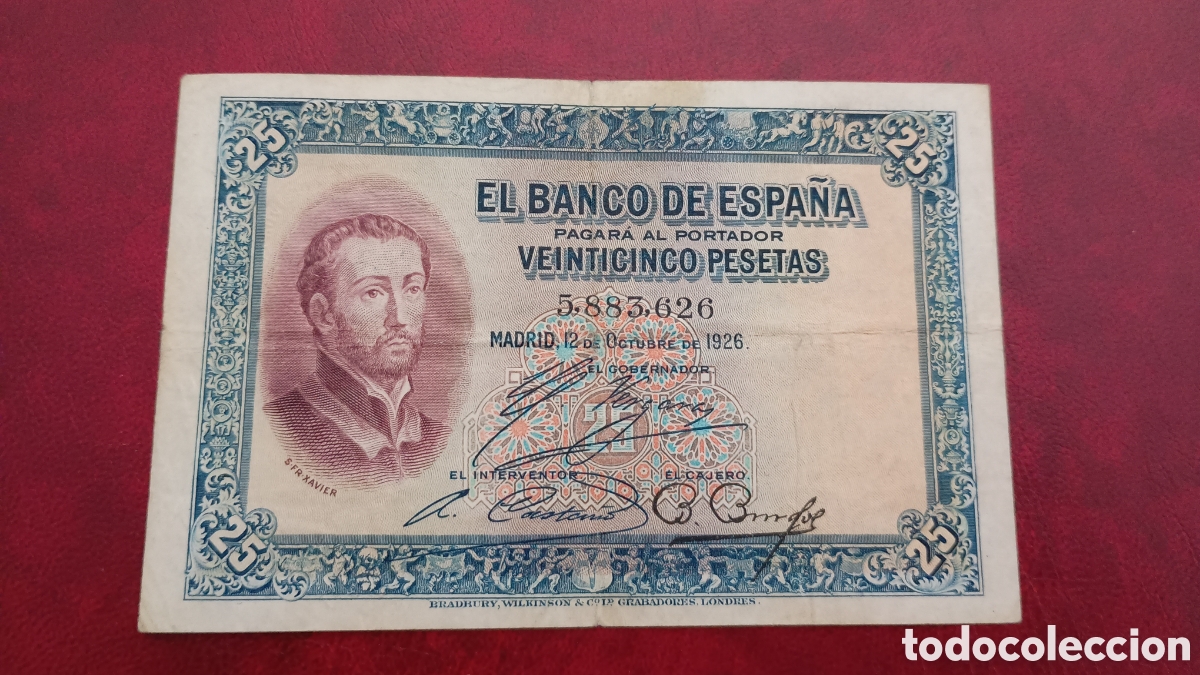 Billetes espa&ntilde;oles: ESPA&Ntilde;A 1926 - SAN FRANCISCO XAVIER - 25 PESETAS SIN SERIE - BILLETE ORIGINAL