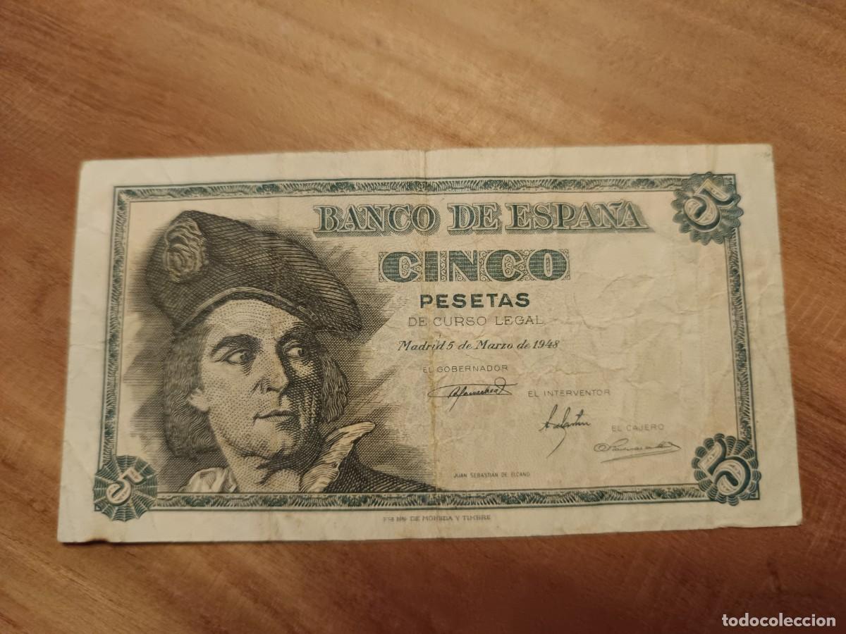 Billetes espa&ntilde;oles: Billete 5 pesetas 1948
