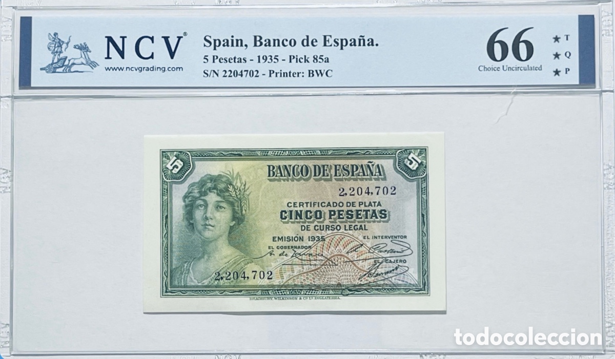 Billetes espa&ntilde;oles: Billete 5 Pesetas 1935 NCV 66 Sin serie