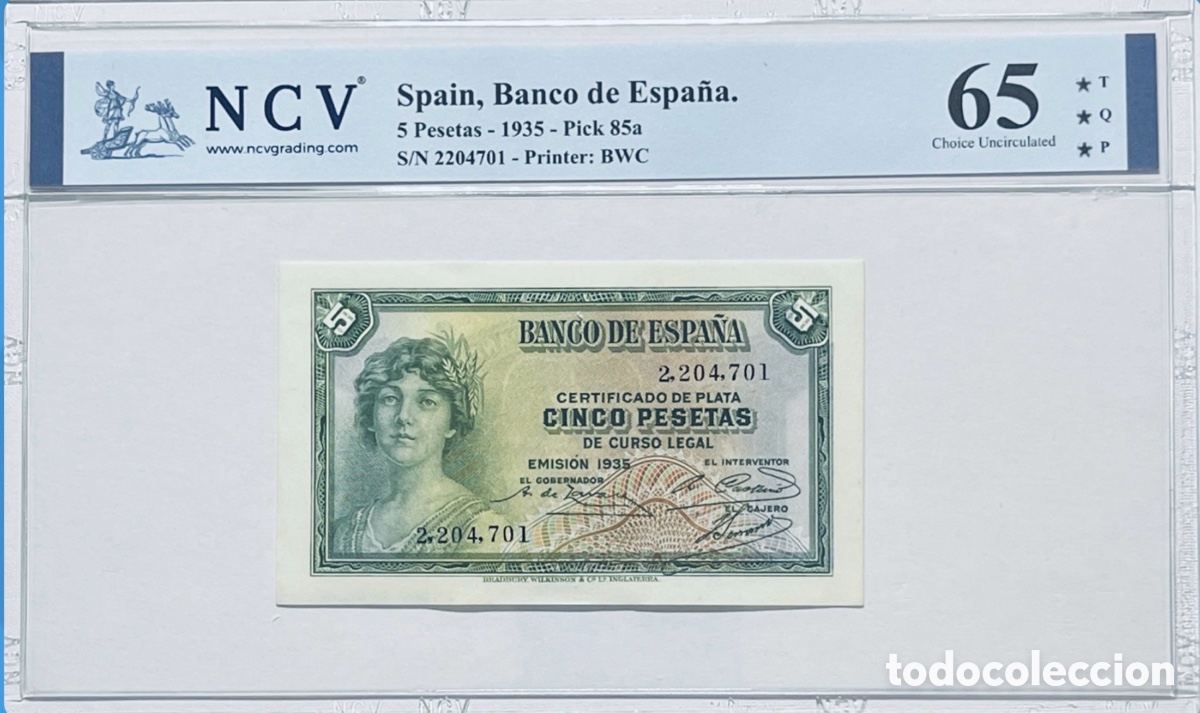Billetes espa&ntilde;oles: Billete 5 Pesetas 1935 NCV 65 Sin serie