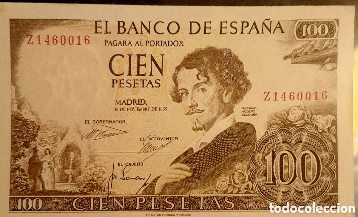 Billetes espa&ntilde;oles: BILLETE DE 100 PESETAS DEL A&Ntilde;O 1965 SERIE Z SIN CIRCULAR (SC)