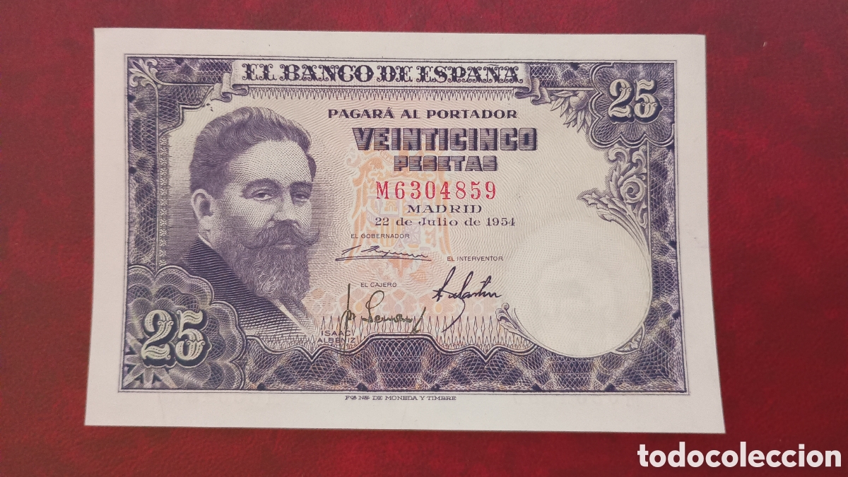 Billetes espa&ntilde;oles: ESPA&Ntilde;A 1954 - ISAAC ALB&Eacute;NIZ - 25 PESETAS - BILLETE ORIGINAL NUEVO