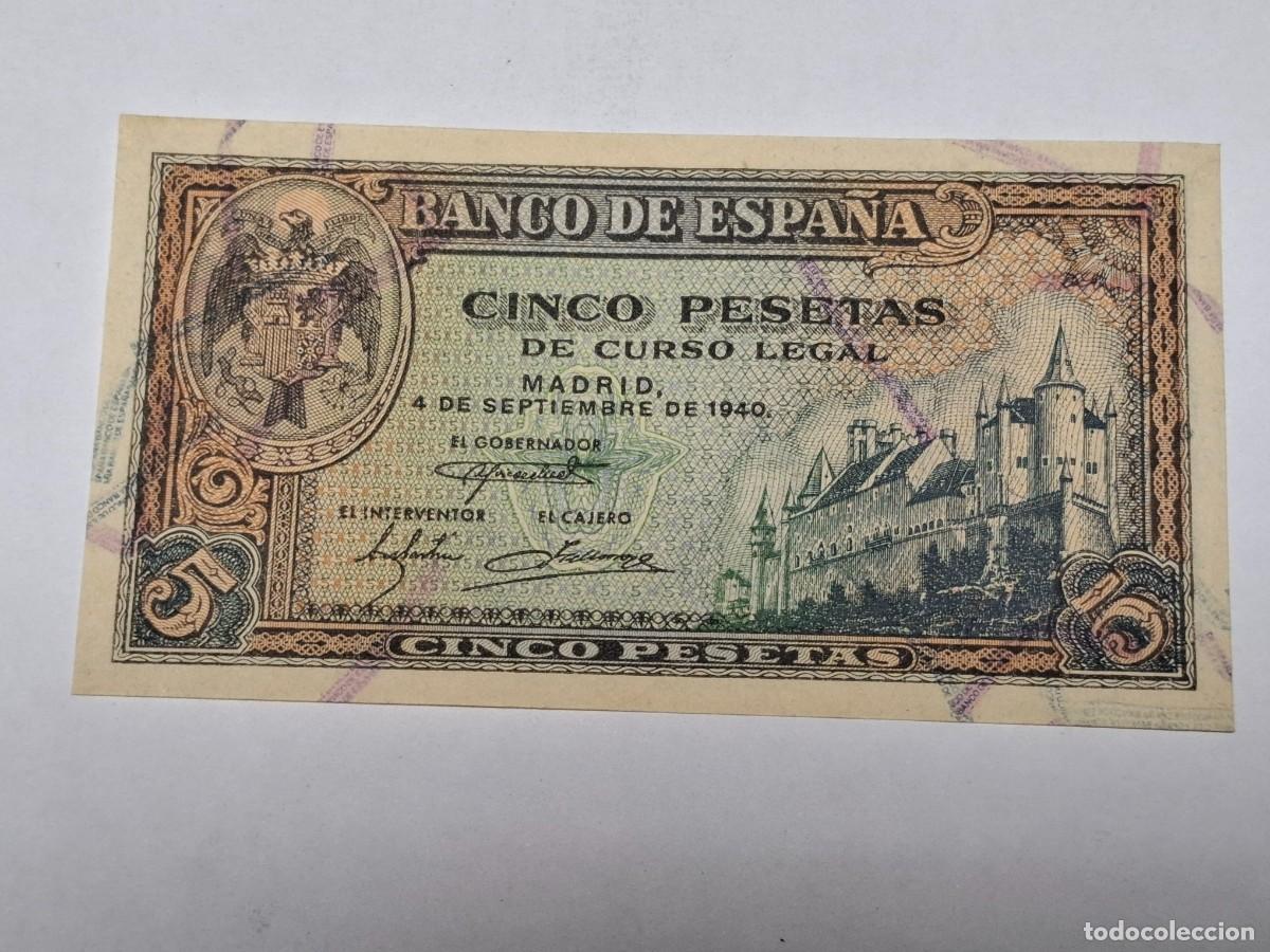 Billetes espa&ntilde;oles: BILLETE de CINCO PESETAS del 4 de Septiembre de 1940 BANCO DE ESPA&Ntilde;A con serie H, en PLANCHA