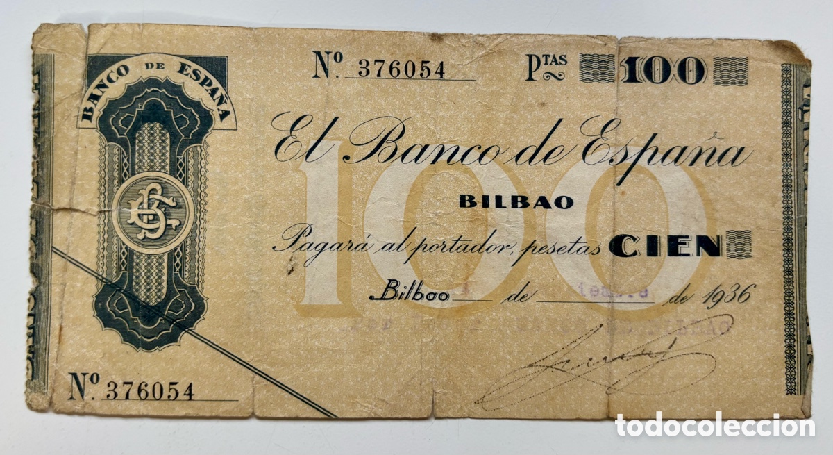 Billetes espa&ntilde;oles: Billete 100 Pesetas 1936 BANCO BILBAO